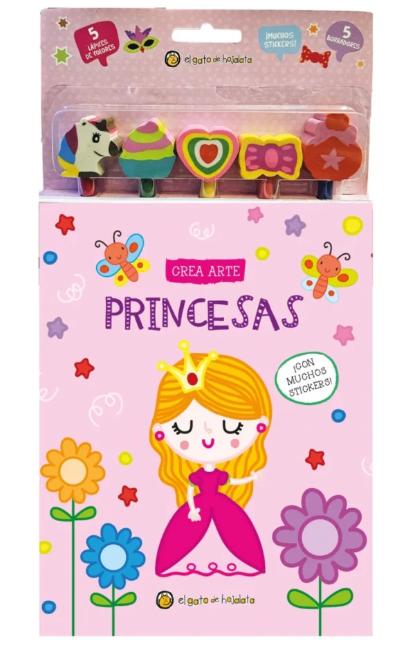 Lápices, borradores y stickers. Princesas